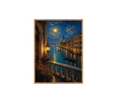 Venice Balcony Canal Moonlight Wall Art Print poster original preview