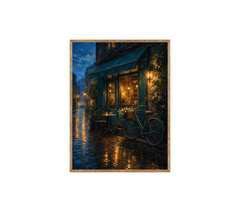 Rainy Bicycle Cafe Corner Wall Art Print poster original preview