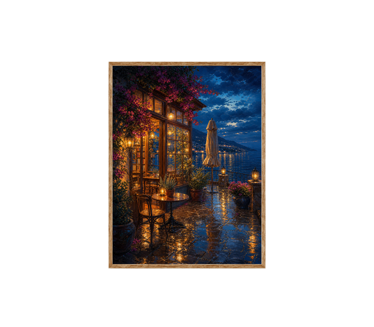Rainy Canal Flower Cafe Night Wall Art Print poster original preview