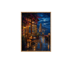 Rainy Canal Flower Cafe Night Wall Art Print poster original preview
