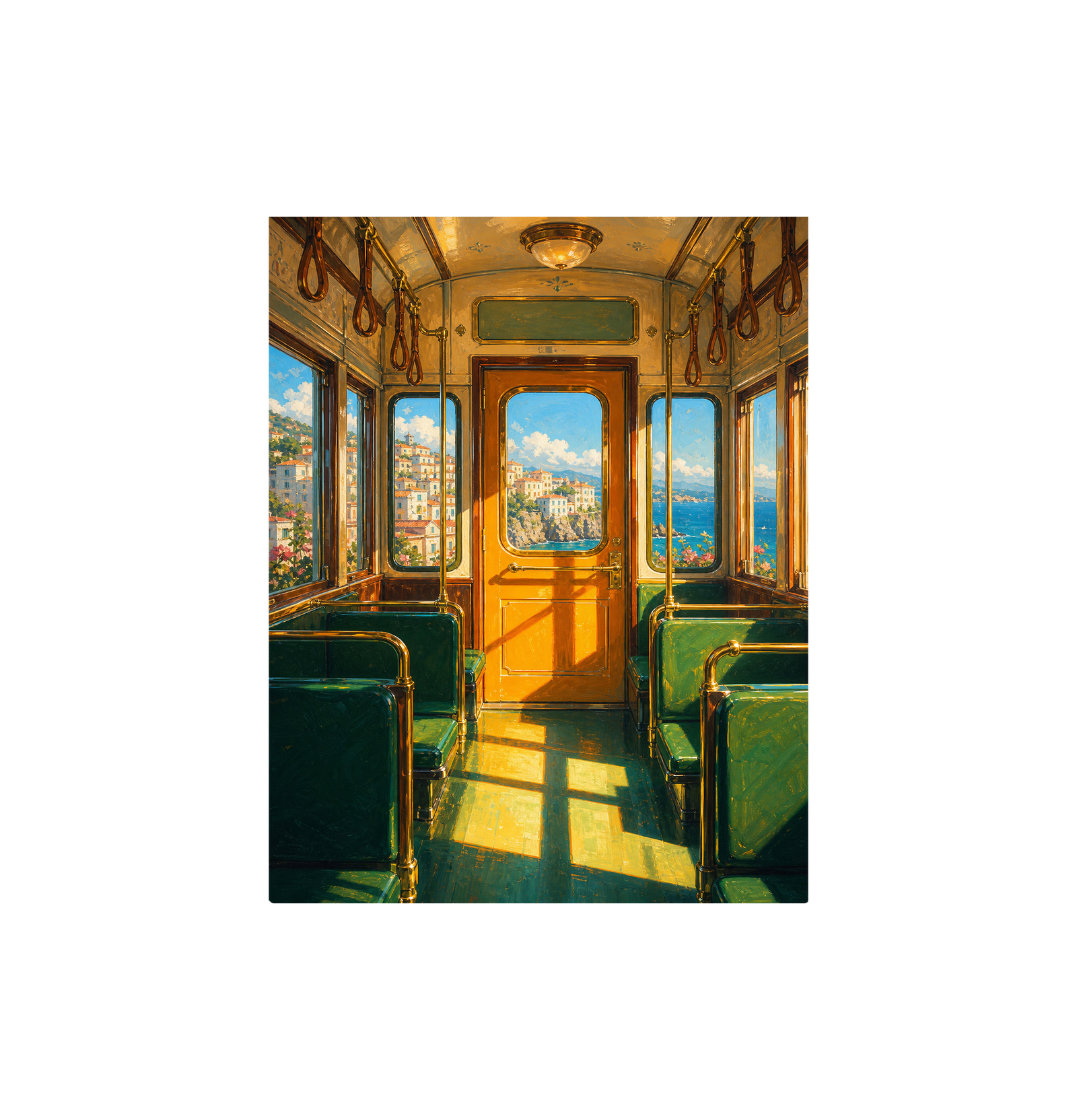 Vintage Green Train Interior Wall Art Print