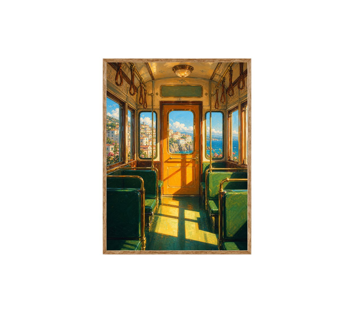 Vintage Green Train Interior Wall Art Print poster original preview