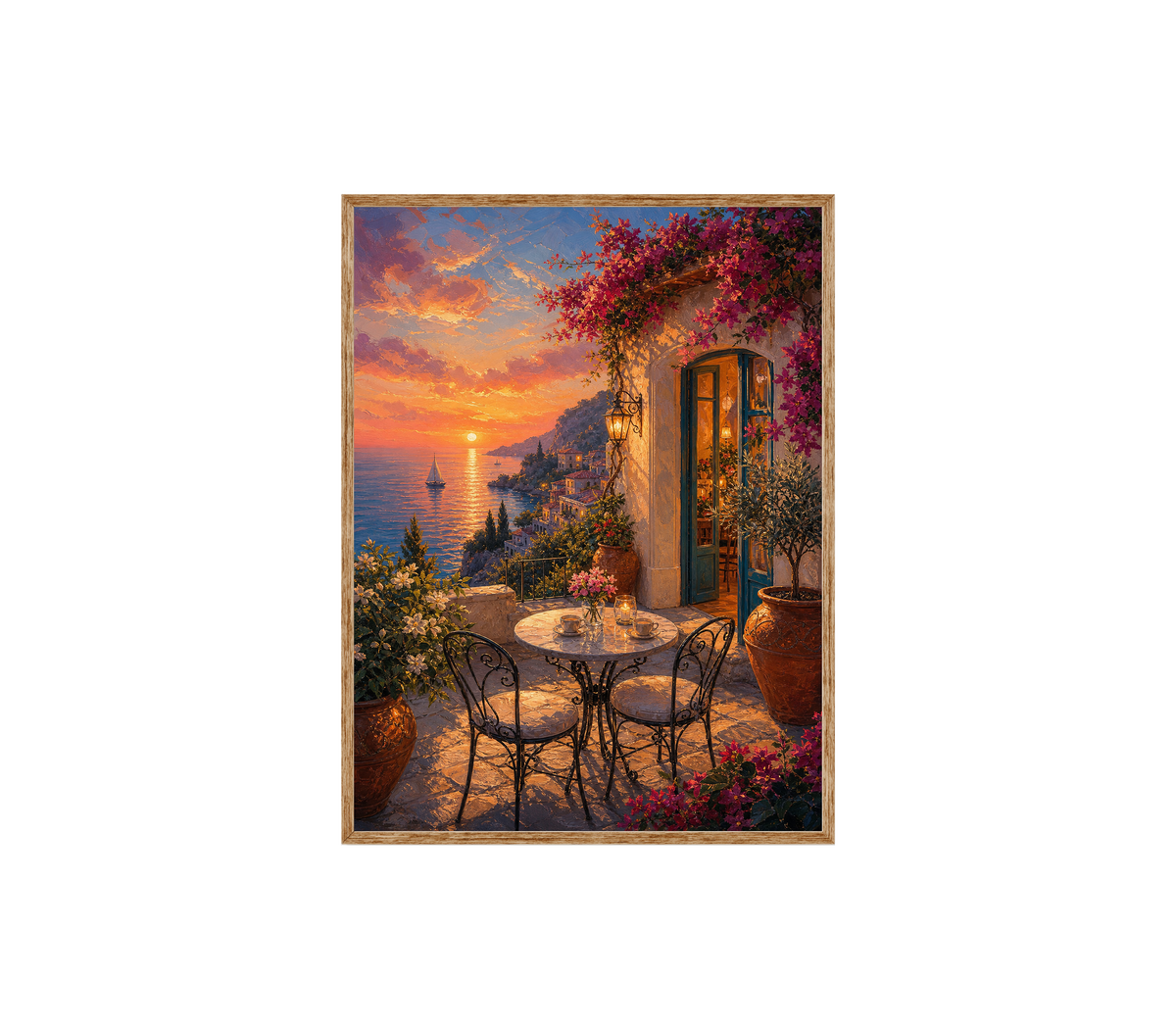 Mediterranean Balcony Sunset Cafe Wall Art Print poster original preview