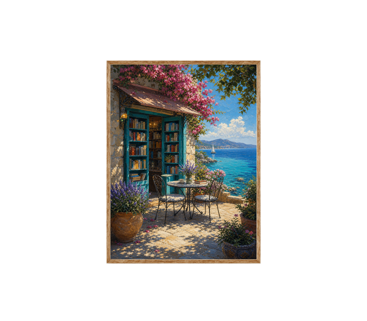 Seaside Bookshop Cafe Terrace Wall Art Print poster original preview