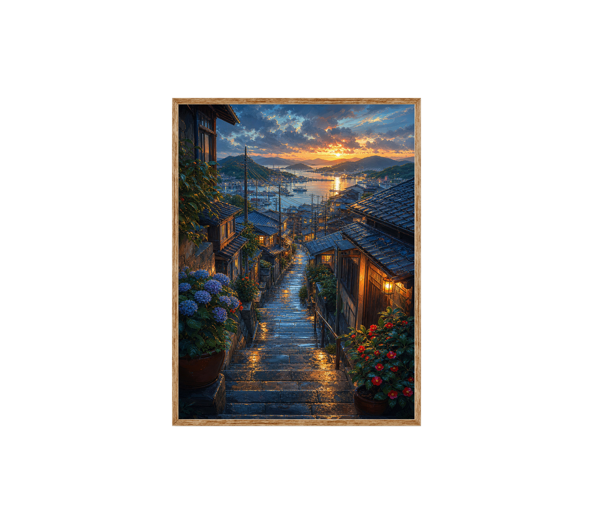 Rainy Coastal Stone Stairway Wall Art Print poster original preview