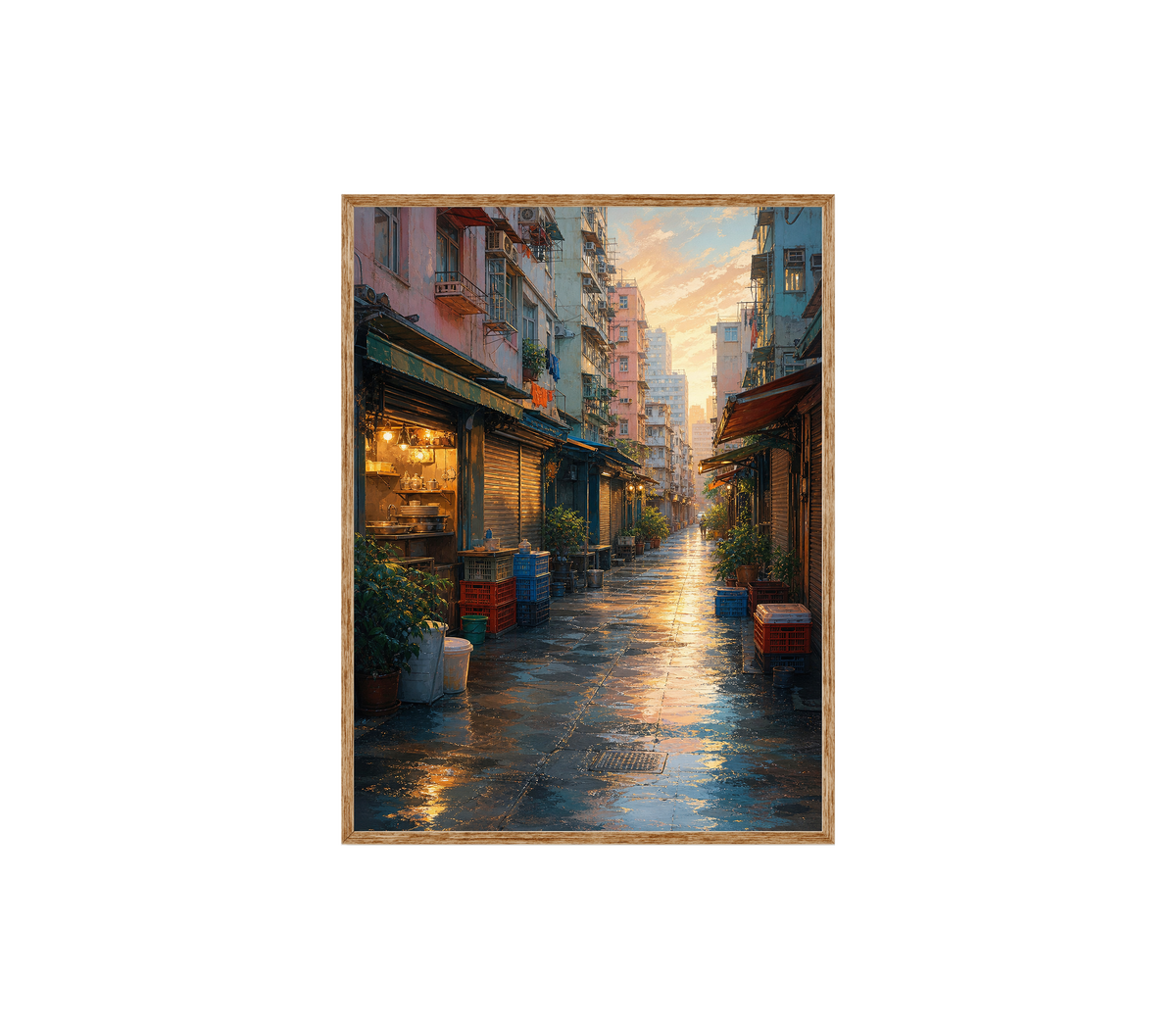 Rainy Old Town Alley Morning Wall Art Print poster original preview
