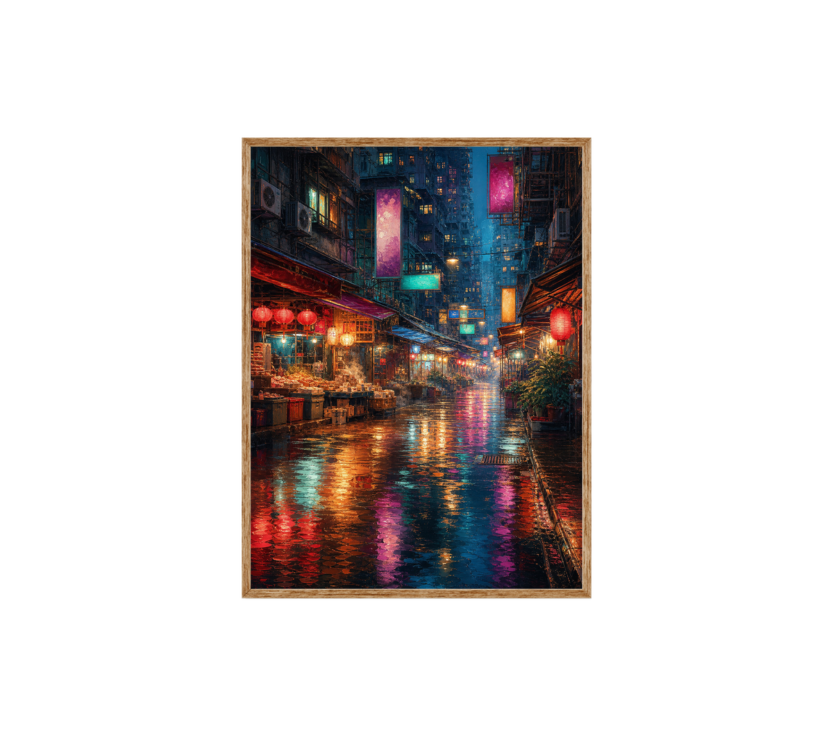 Neon Rain Market Street Wall Art Print poster original preview
