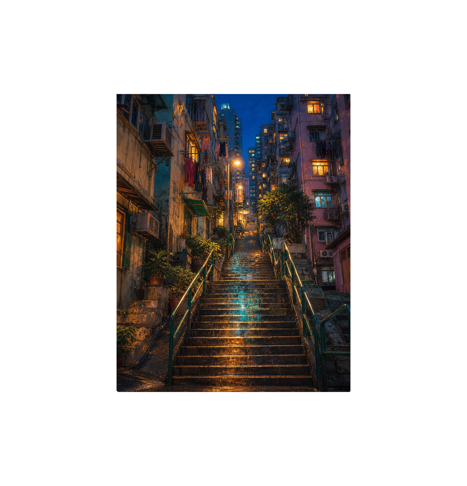 Rainy Stone Stairway Night Wall Art Print