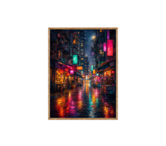 Neon Alley Rain Street Wall Art Print poster original preview