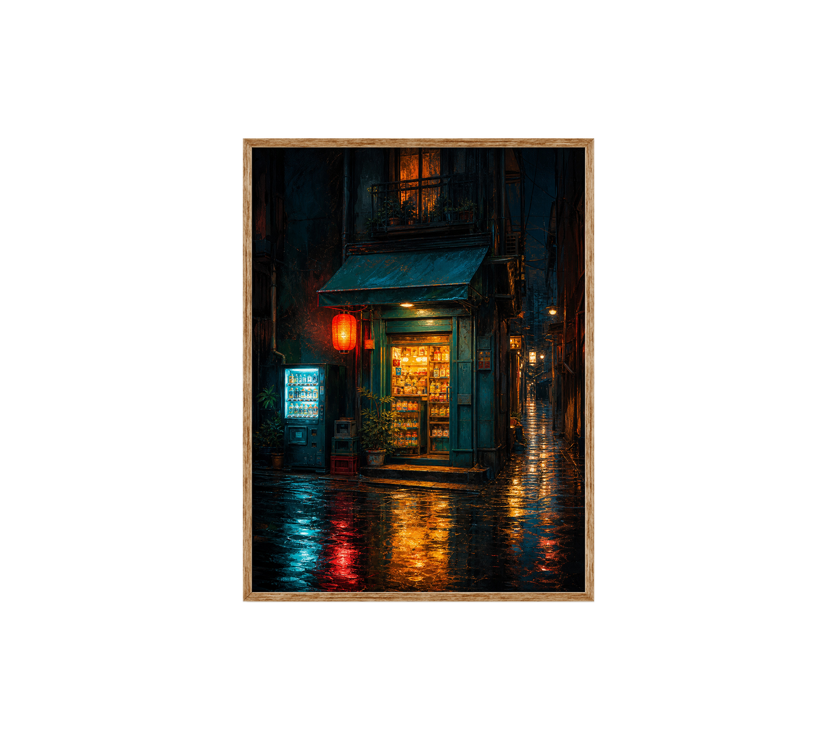 Rainy Green Door Noodle Shop Wall Art Print poster original preview