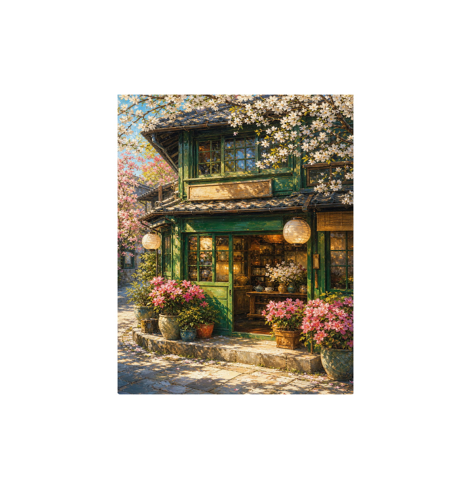 Spring Blossom Storefront Cafe Wall Art Print