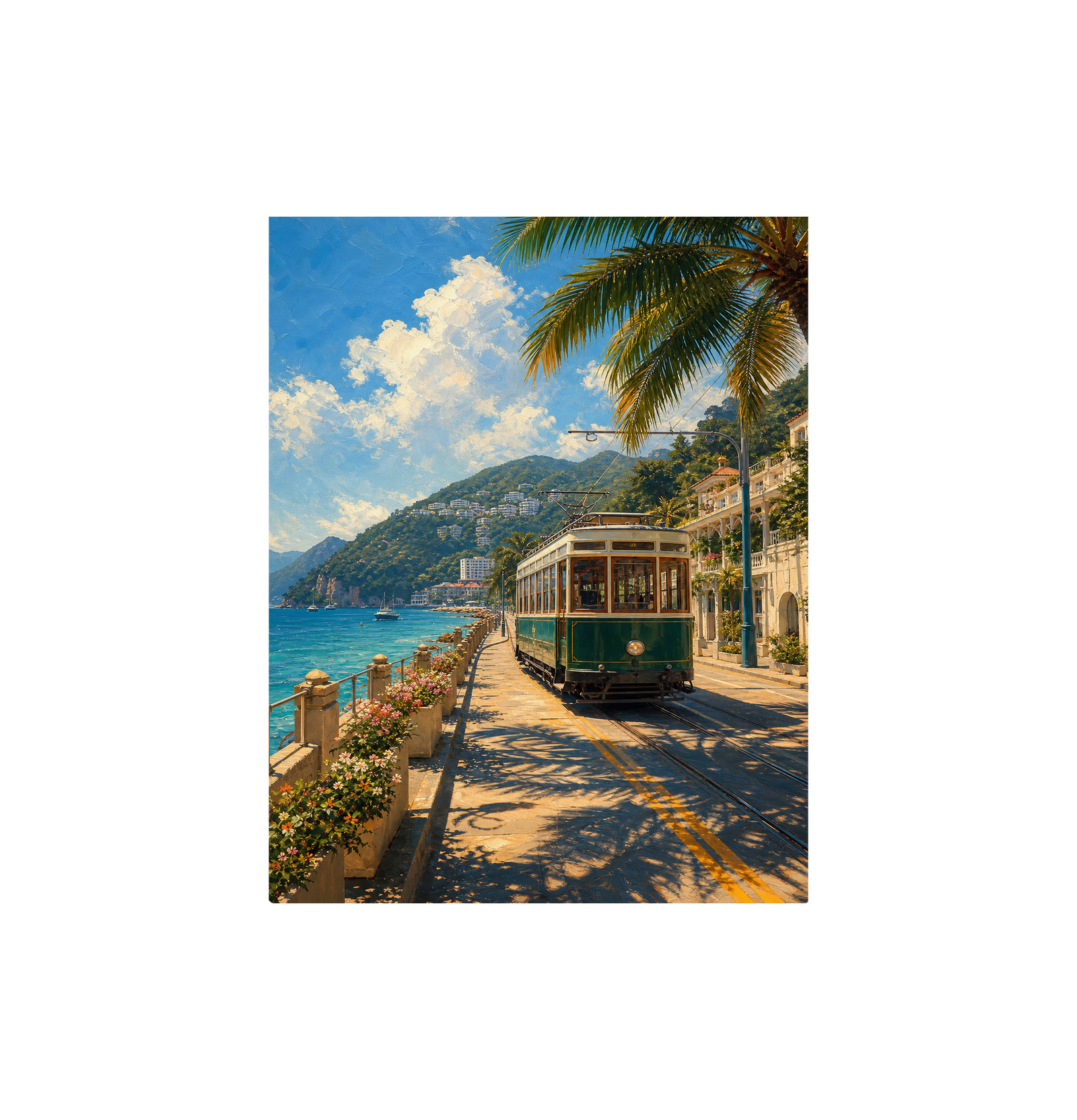 Seaside Tram Promenade Wall Art Print