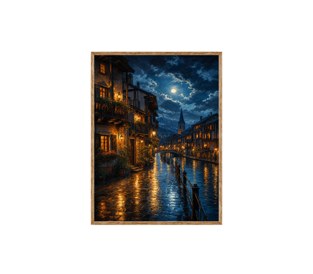 Moonlit Canal Rain Street Wall Art Print poster original preview