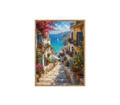 Greek Island Blooming Stairway Wall Art Print poster original preview