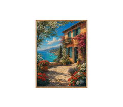 Mediterranean Flower Cottage Sea View Wall Art Print poster original preview