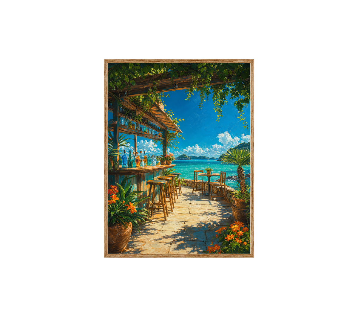 Tropical Beachside Cafe Terrace Wall Art Print poster original preview