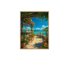Tropical Beachside Cafe Terrace Wall Art Print poster original preview