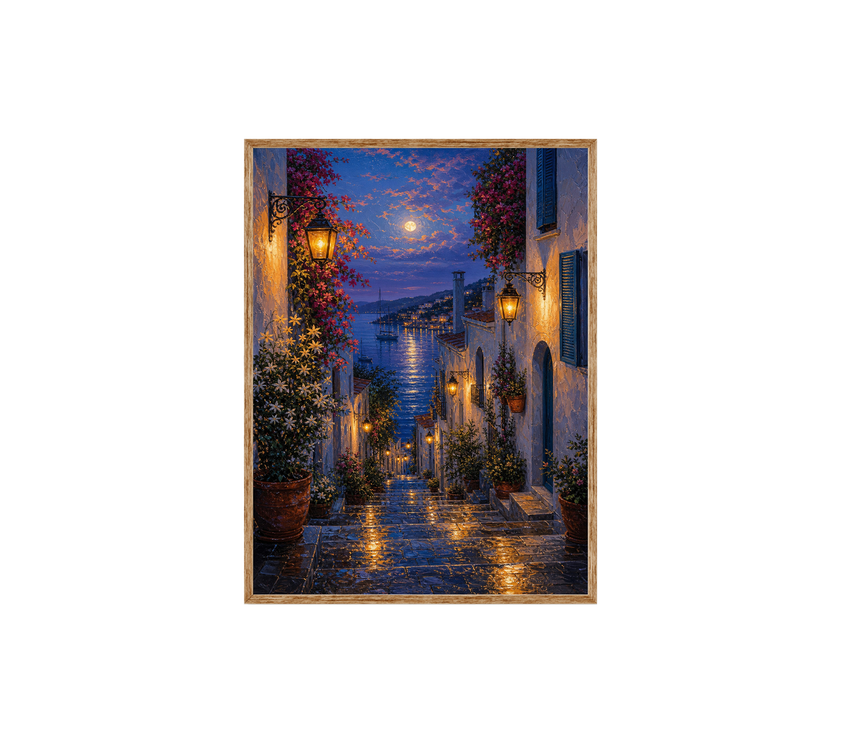 Blue Alley Rain Lanterns Wall Art Print poster original preview