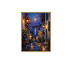 Blue Alley Rain Lanterns Wall Art Print poster original preview