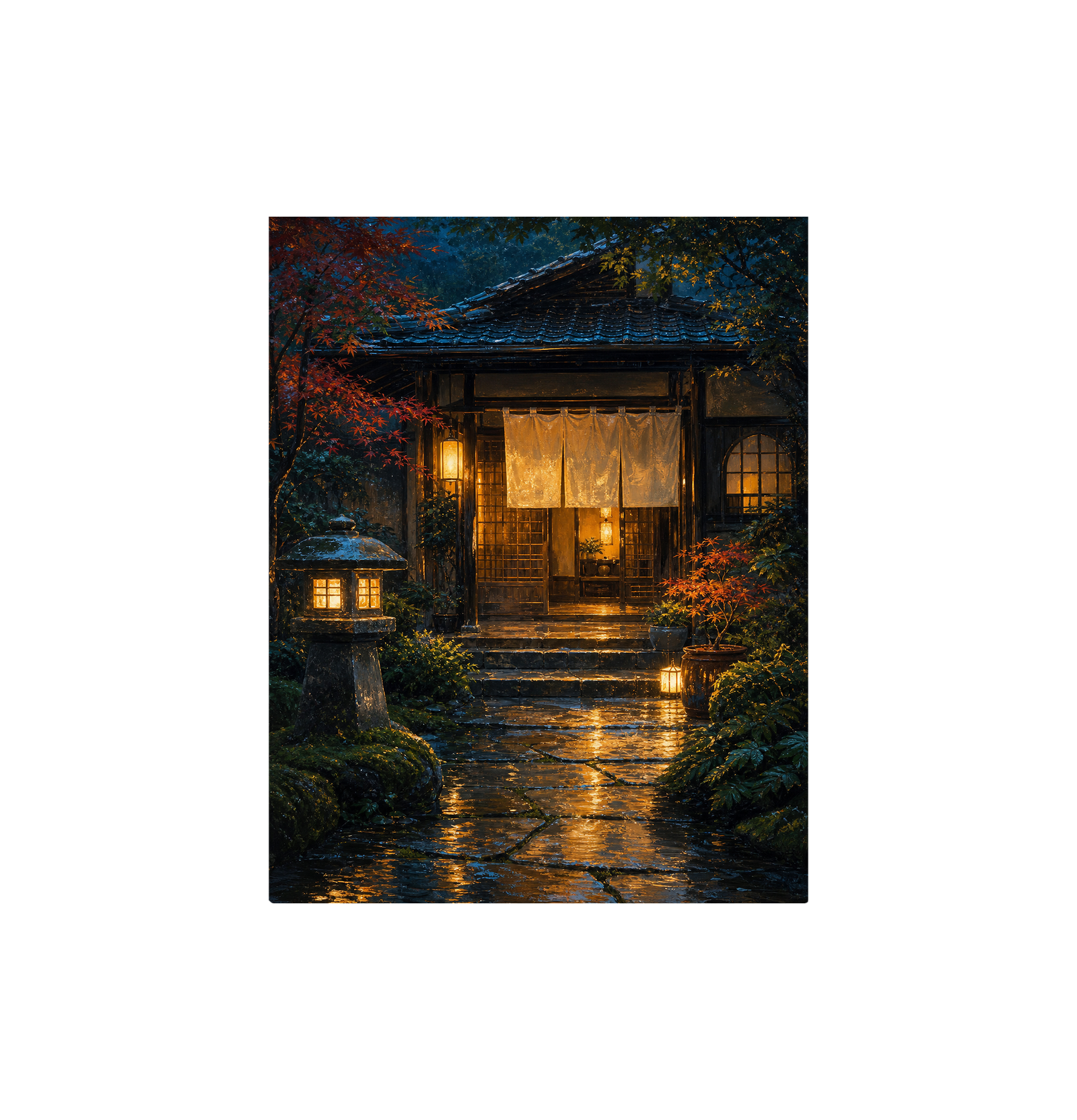 Rainy Japanese Garden Teahouse Wall Art Print