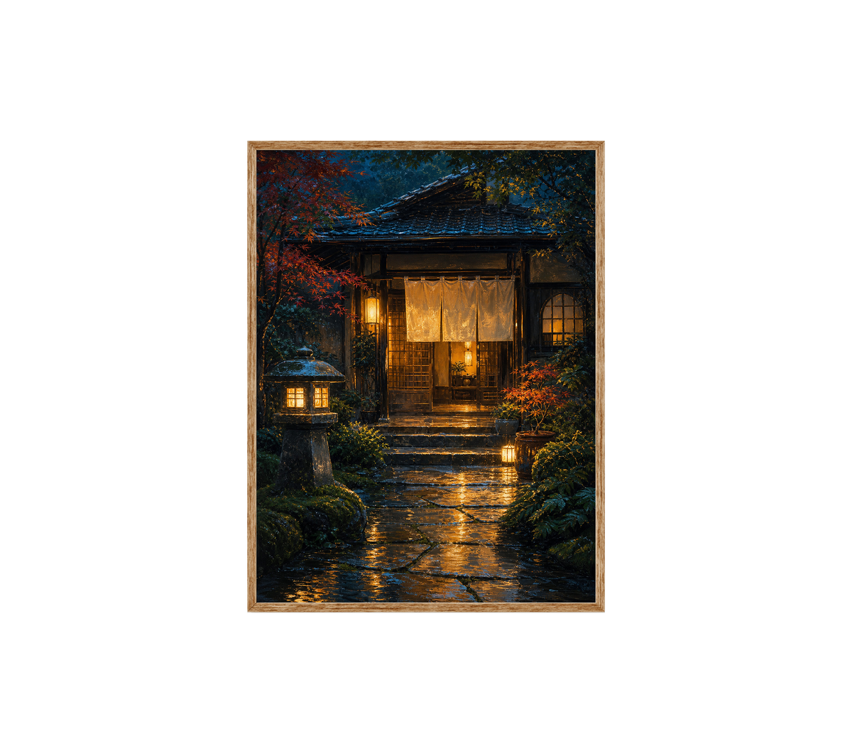Rainy Japanese Garden Teahouse Wall Art Print poster original preview