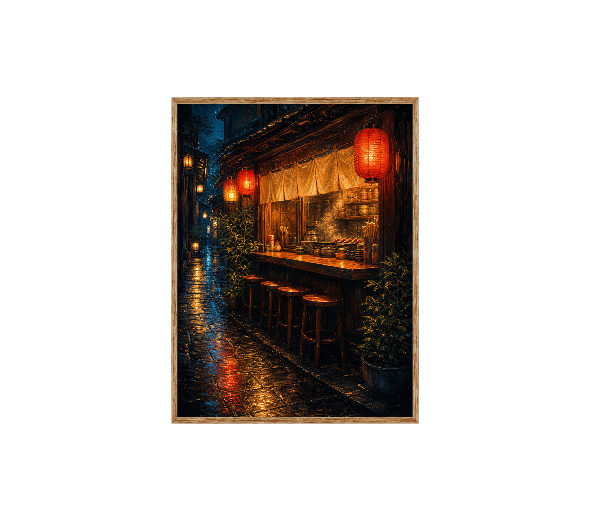 Red Lantern Rain Bar Counter Wall Art Print poster original preview
