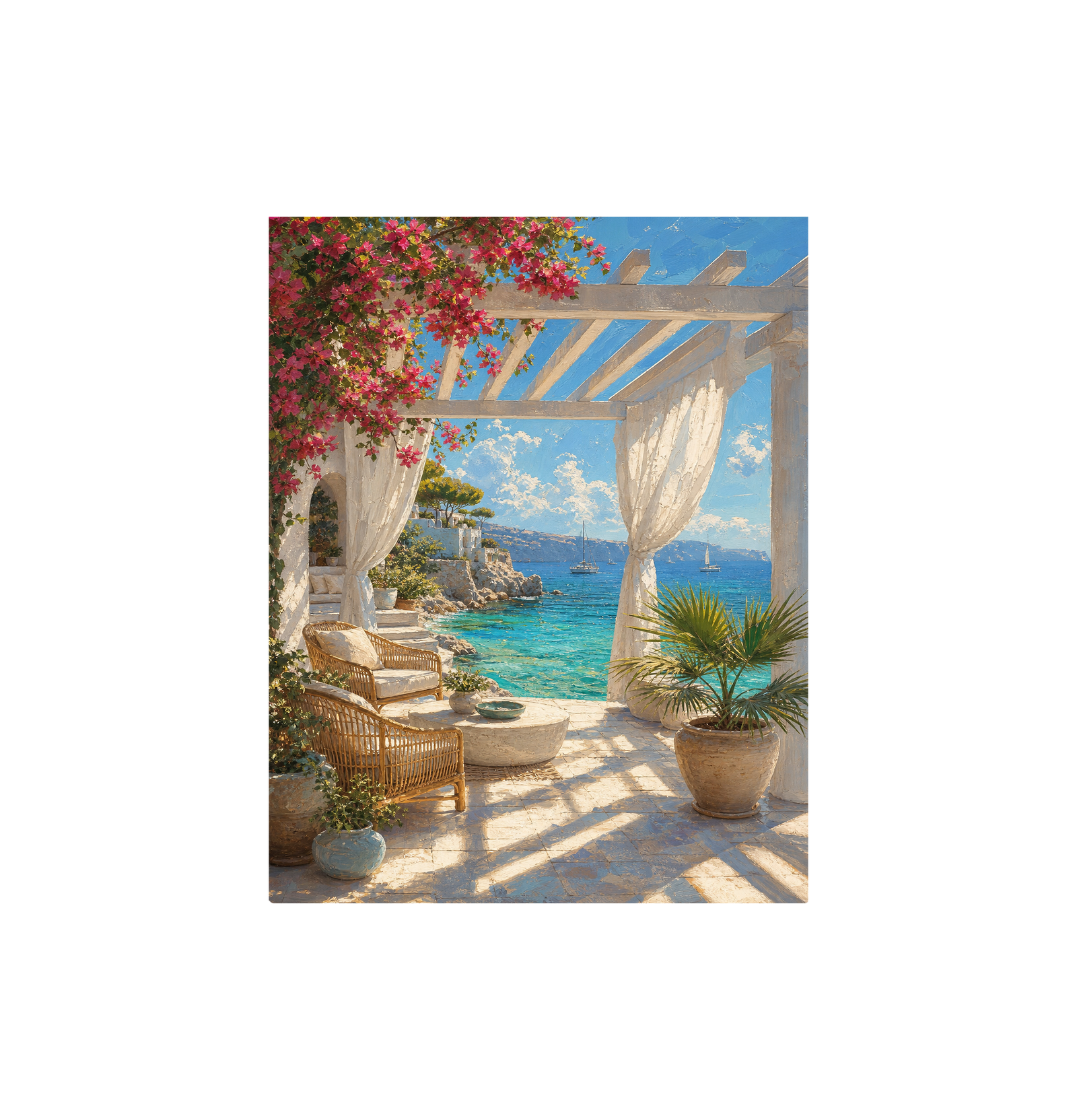 White Pergola Sea Terrace Wall Art Print