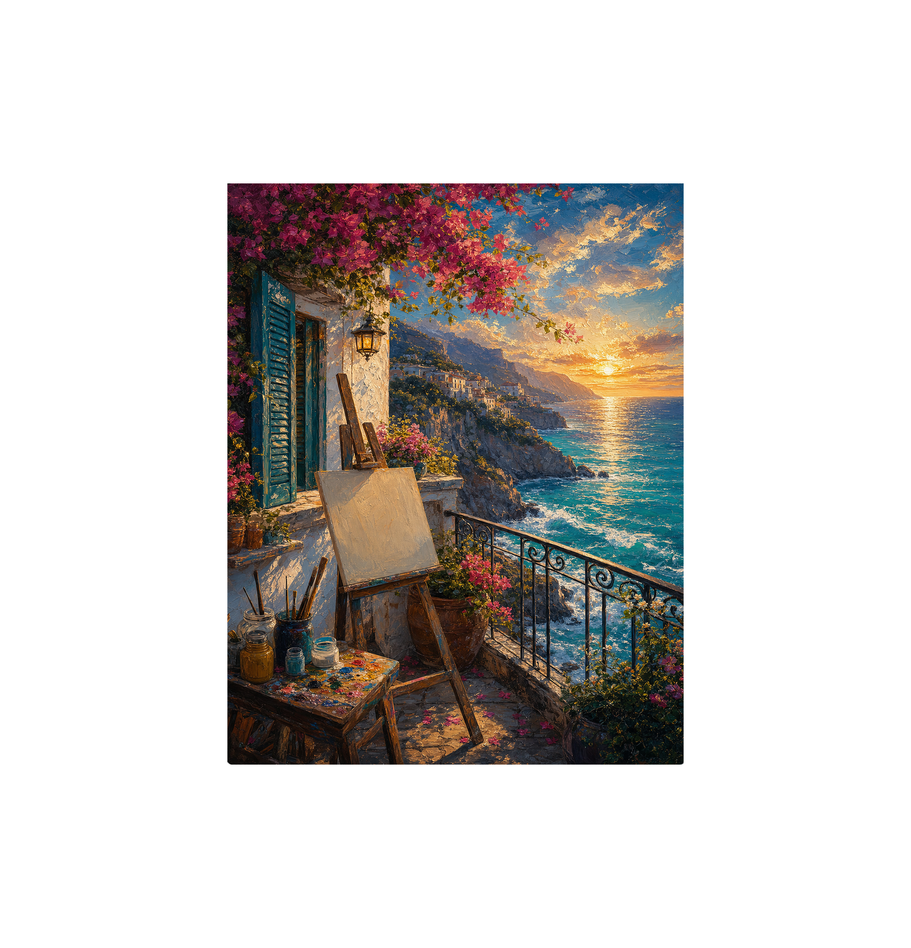 Sunset Balcony Easel Sea View Wall Art Print