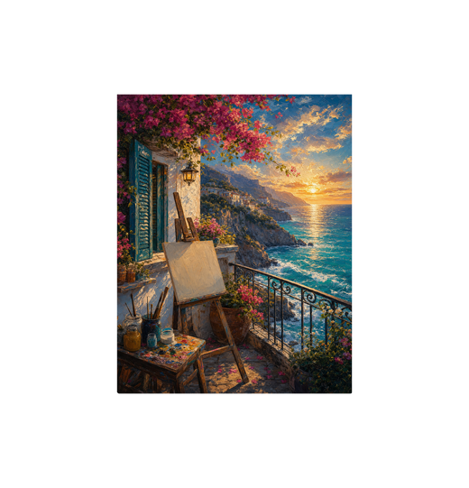 Sunset Balcony Easel Sea View Wall Art Print
