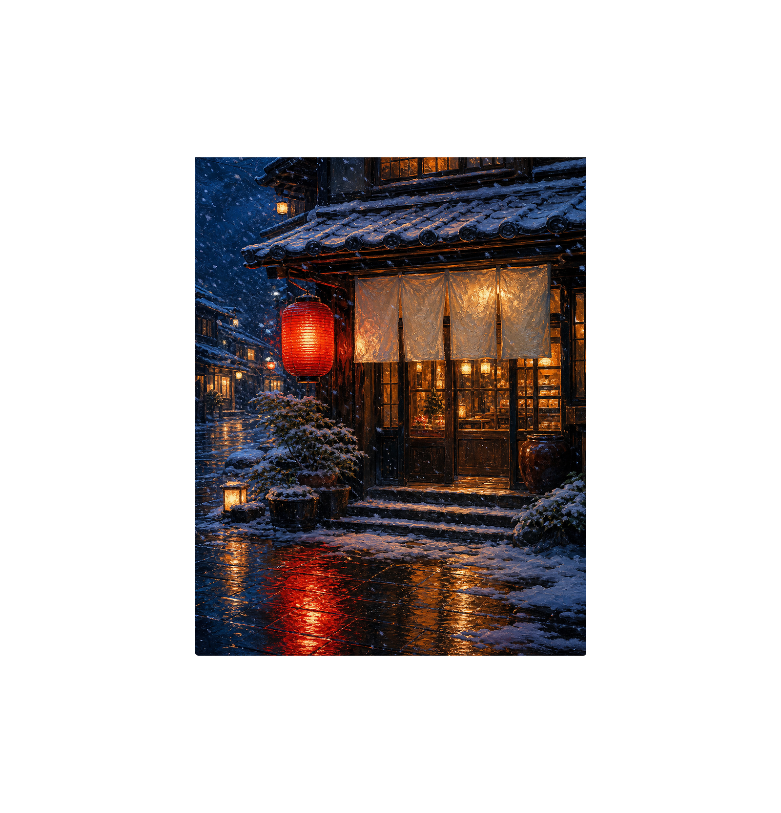 Snowy Red Lantern Teahouse Wall Art Print