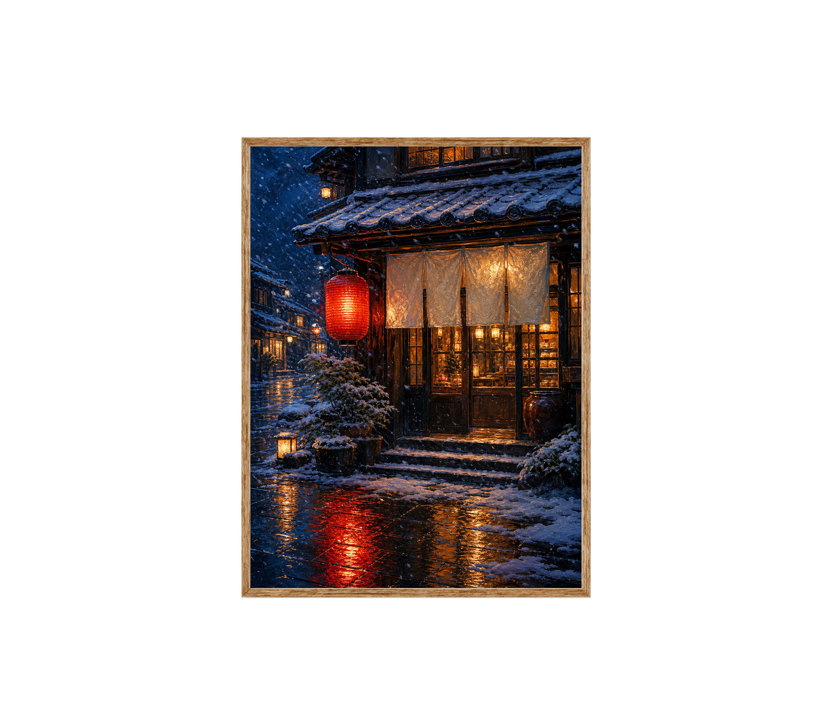 Snowy Red Lantern Teahouse Wall Art Print poster original preview