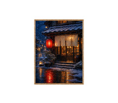 Snowy Red Lantern Teahouse Wall Art Print poster original preview