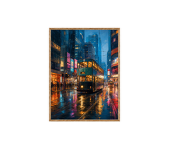 Neon Bus Rain Avenue Wall Art Print poster original preview