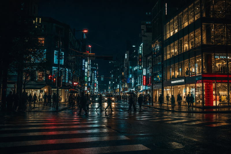 Seoul Neon Crosswalk Night Wall Art Print