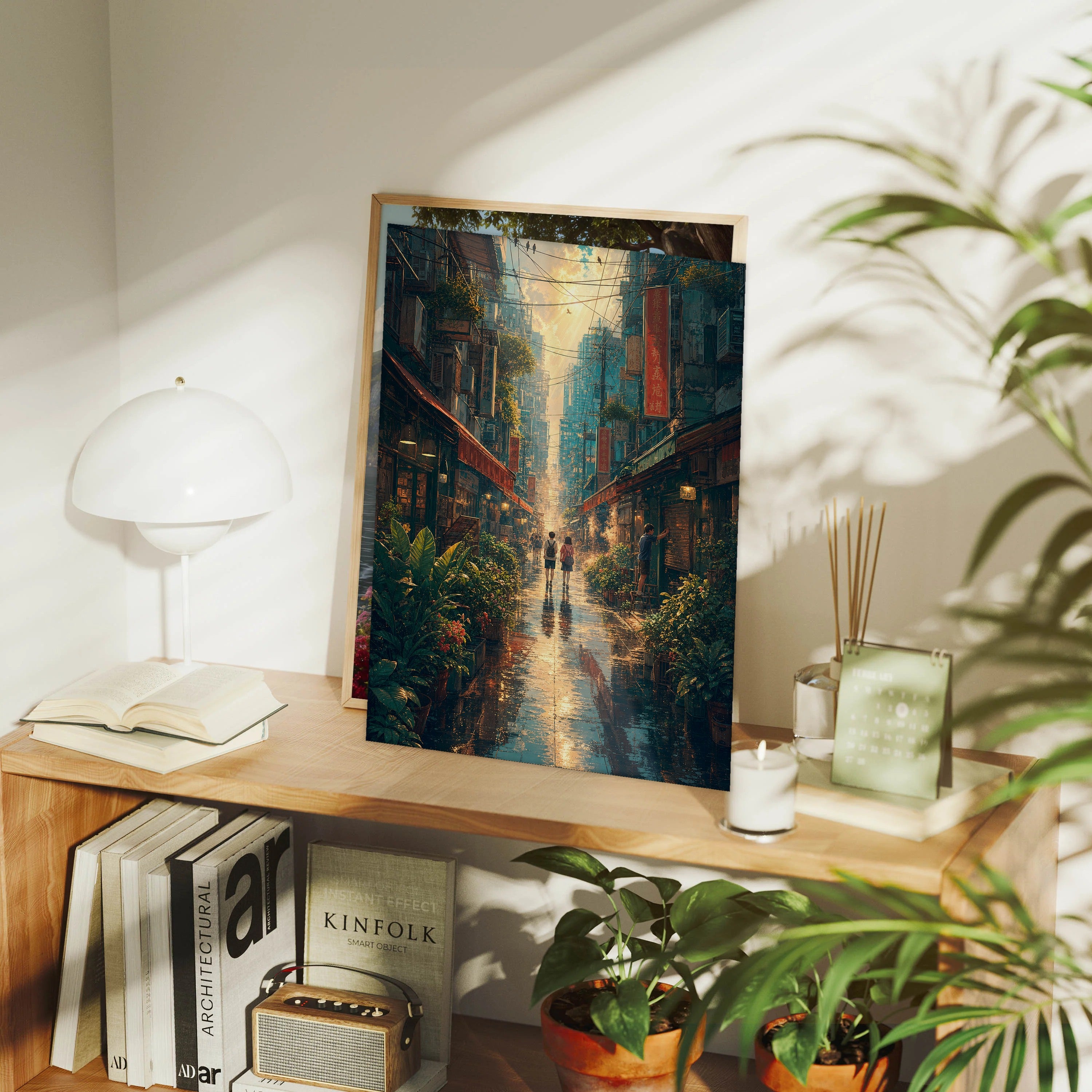 Sham Shui Po Hong Kong After Typhoon First Sun framed wall art print mockup by Seji Art