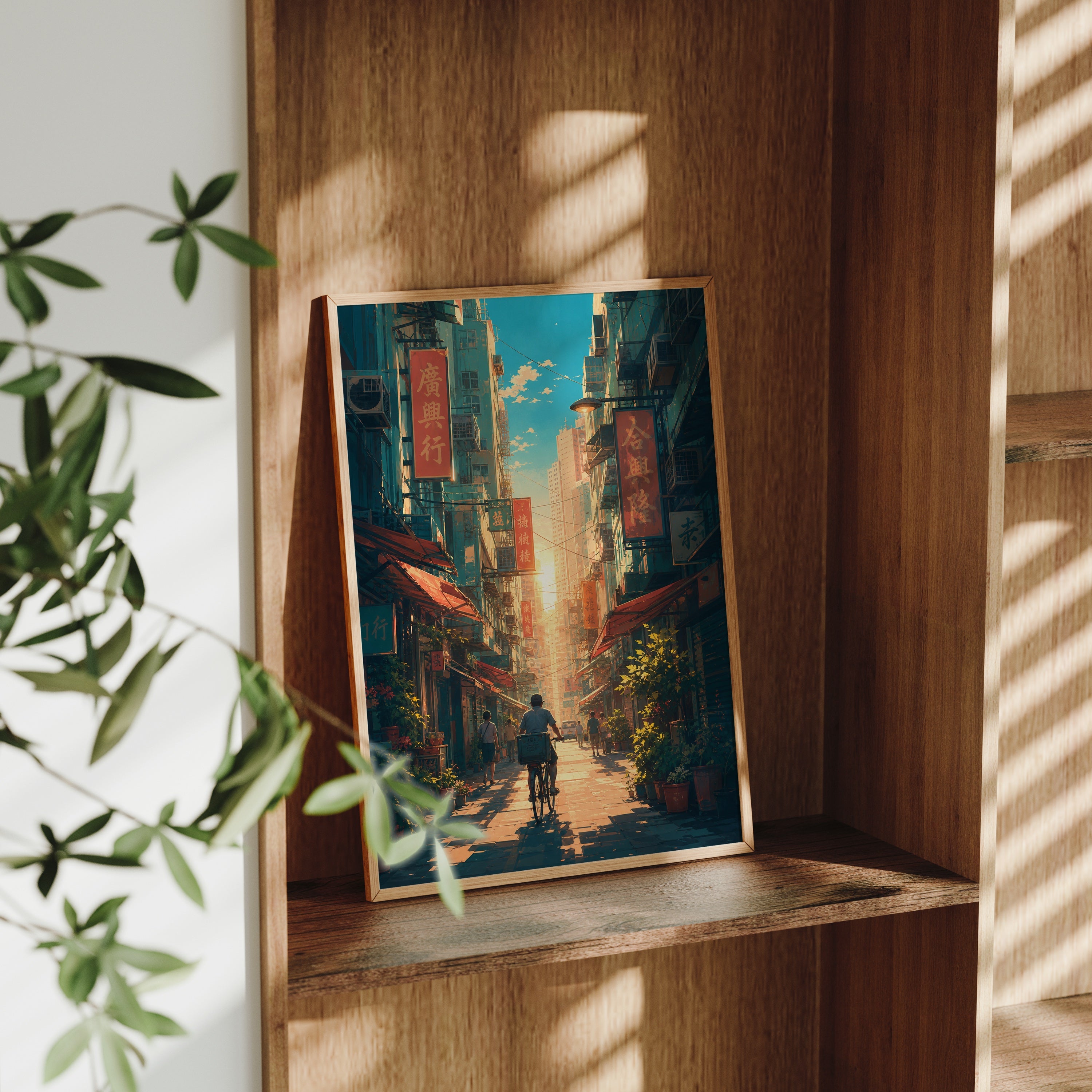 Sham Shui Po Hong Kong Bicycle Street poster gallery shelf mockup by Seji Art