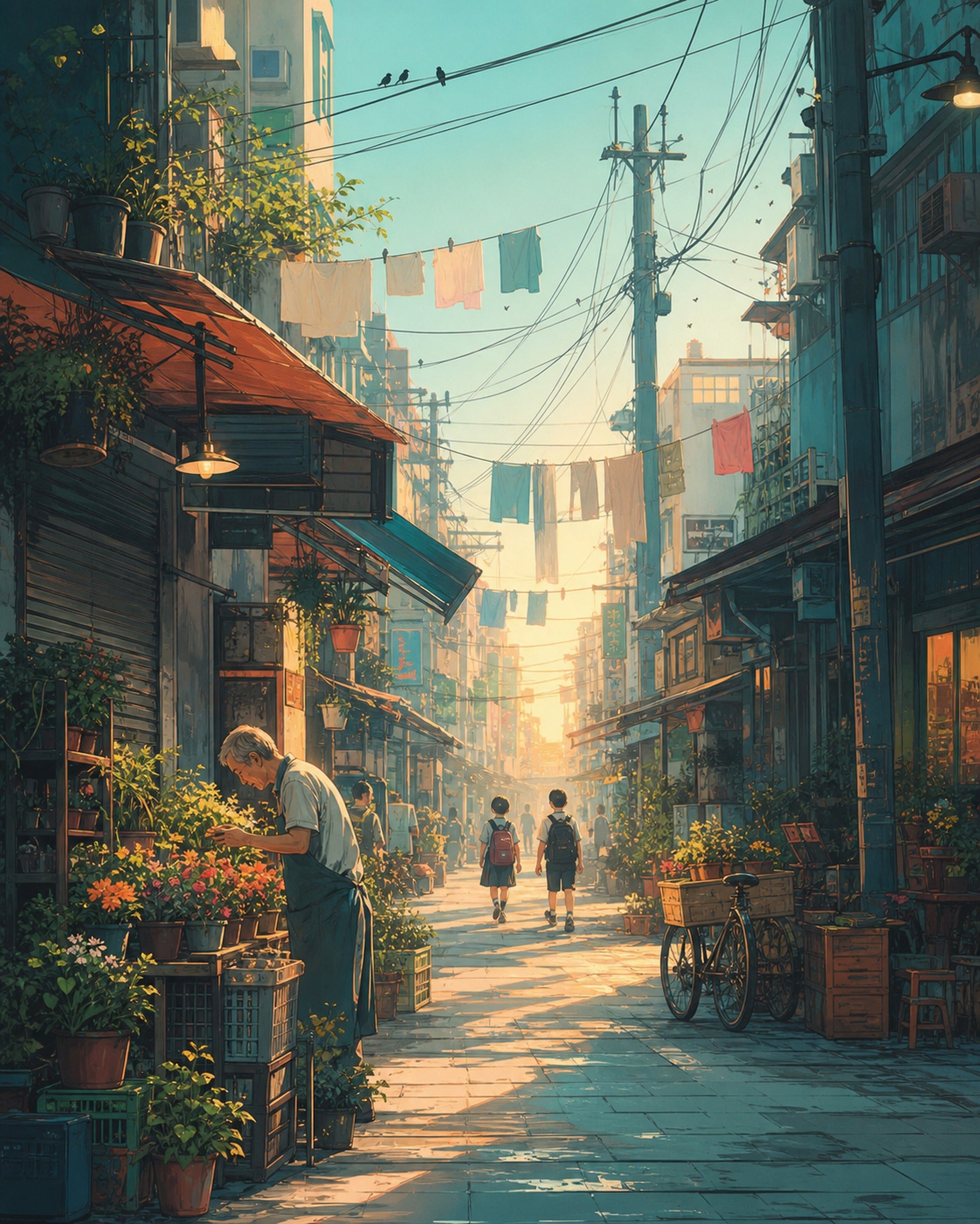 Sham Shui Po Hong Kong First Light Market Street wall art print by Seji Art