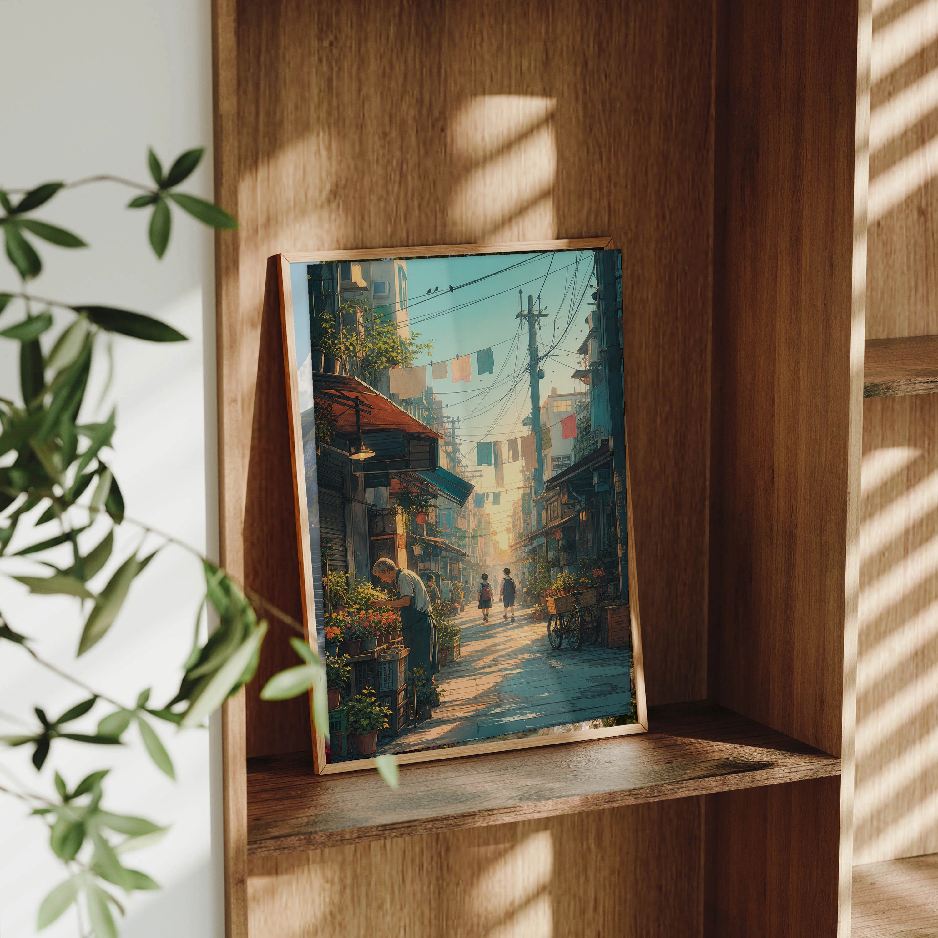 Sham Shui Po Hong Kong First Light Market Street framed wall art print mockup by Seji Art