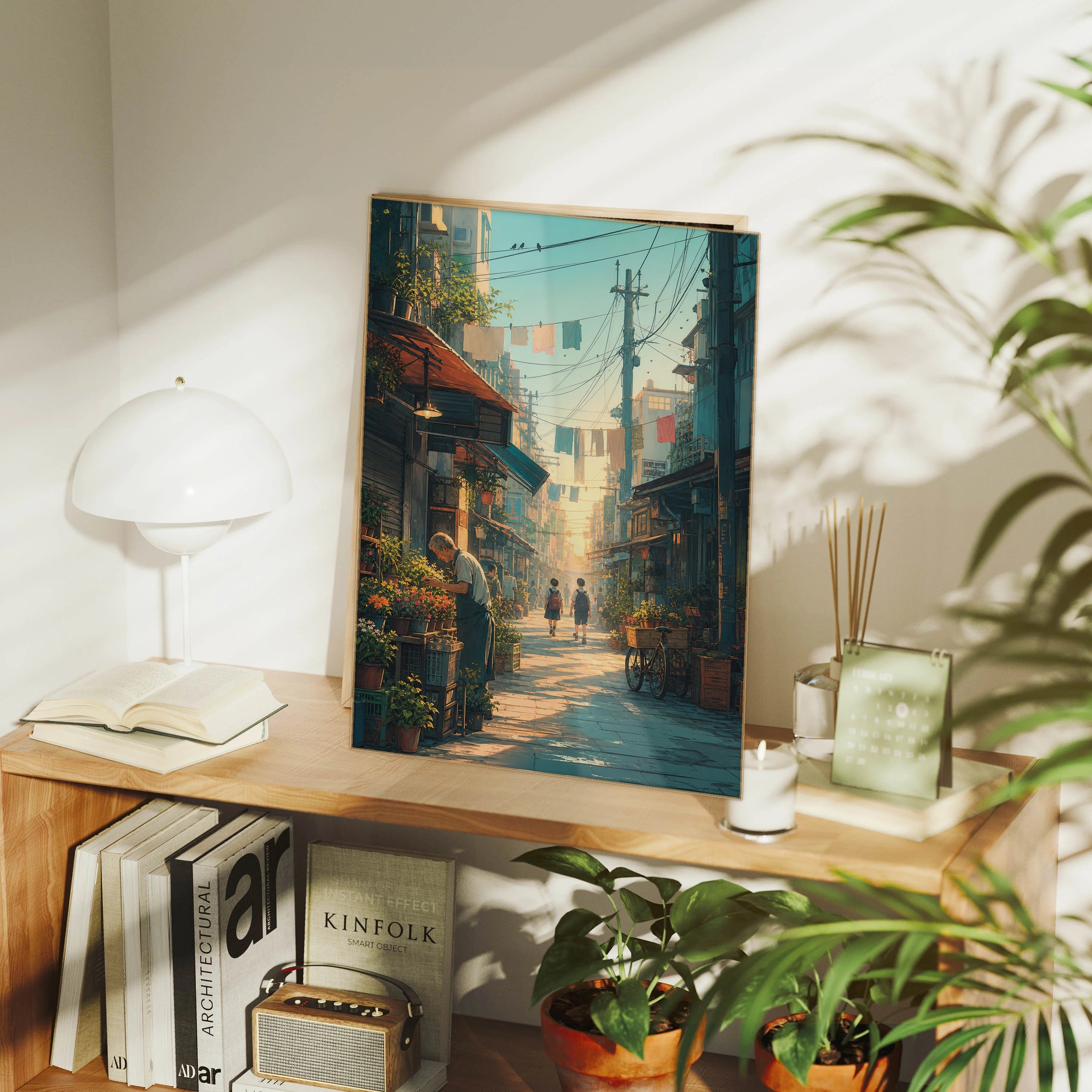 Sham Shui Po Hong Kong First Light Market Street framed wall art print mockup by Seji Art