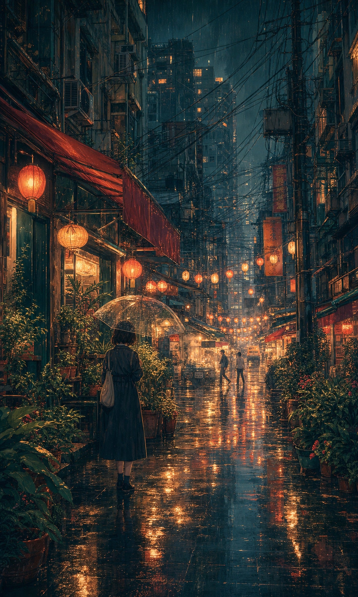 Sham Shui Po Hong Kong Midnight Rain Lanterns wall art print by Seji Art