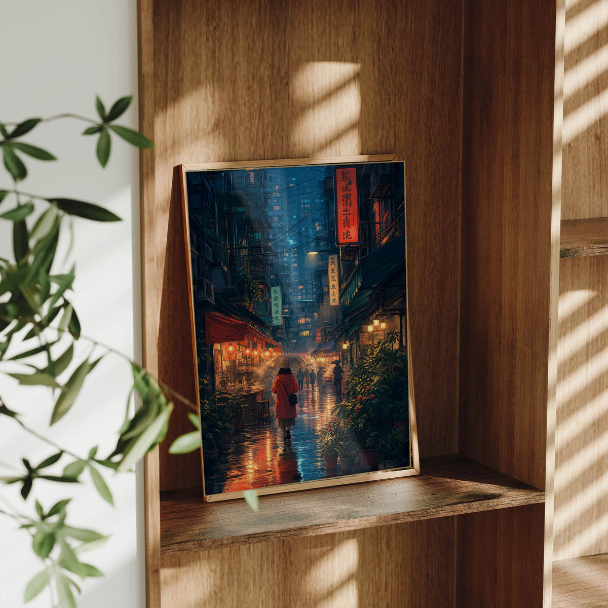 Sham Shui Po Hong Kong Monsoon Lantern Alley framed wall art print mockup by Seji Art