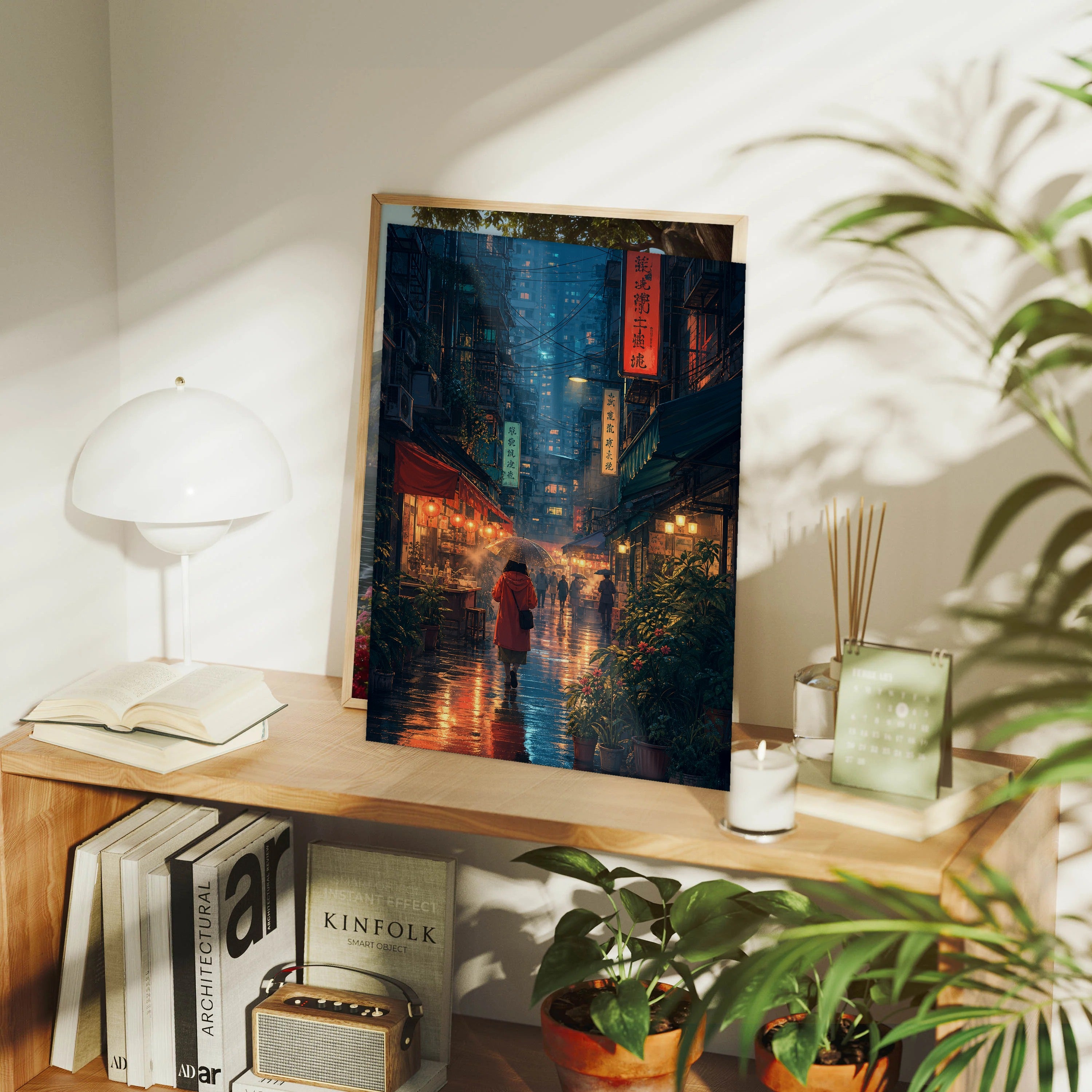 Sham Shui Po Hong Kong Monsoon Lantern Alley framed wall art print mockup by Seji Art