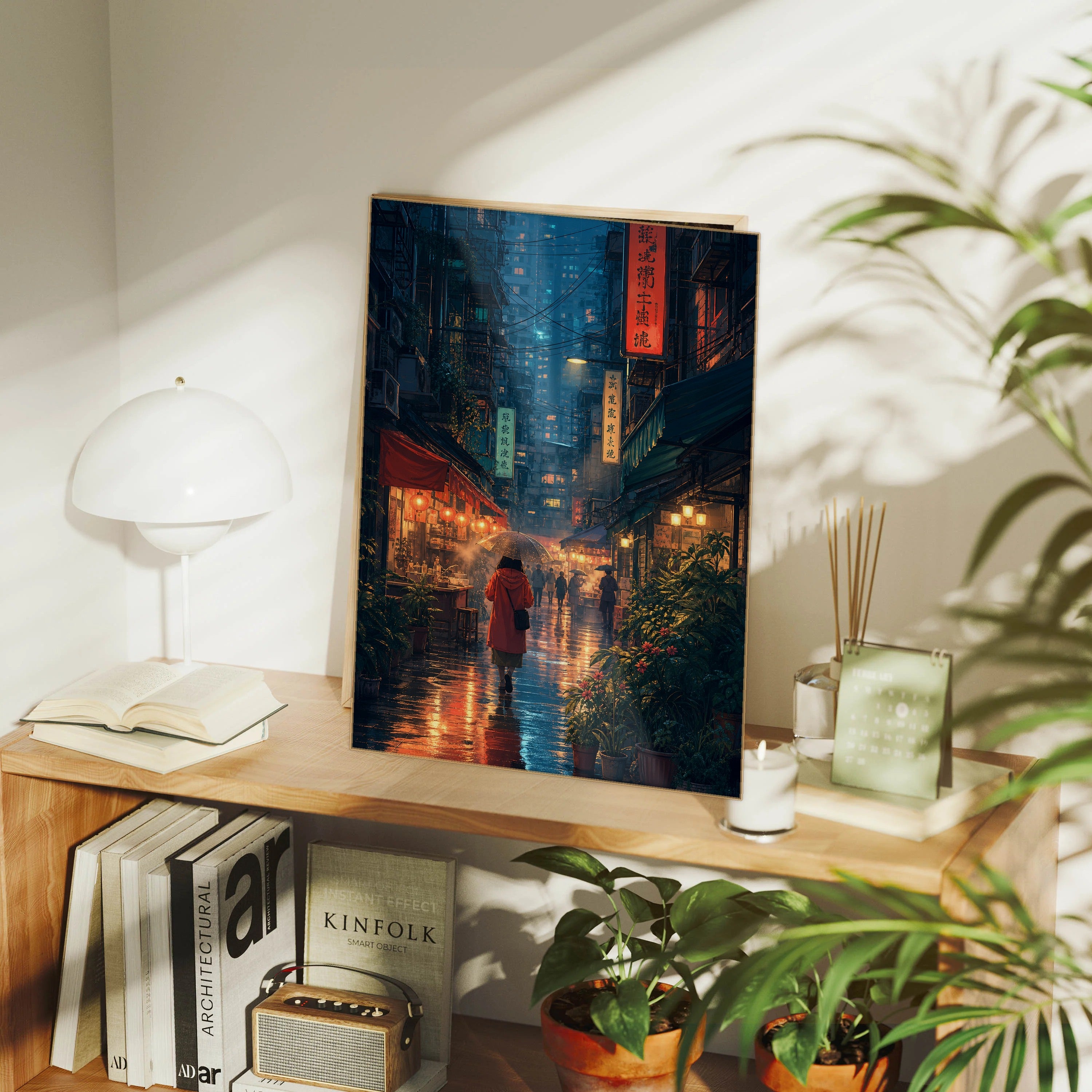 Sham Shui Po Hong Kong Monsoon Lantern Alley framed wall art print mockup by Seji Art