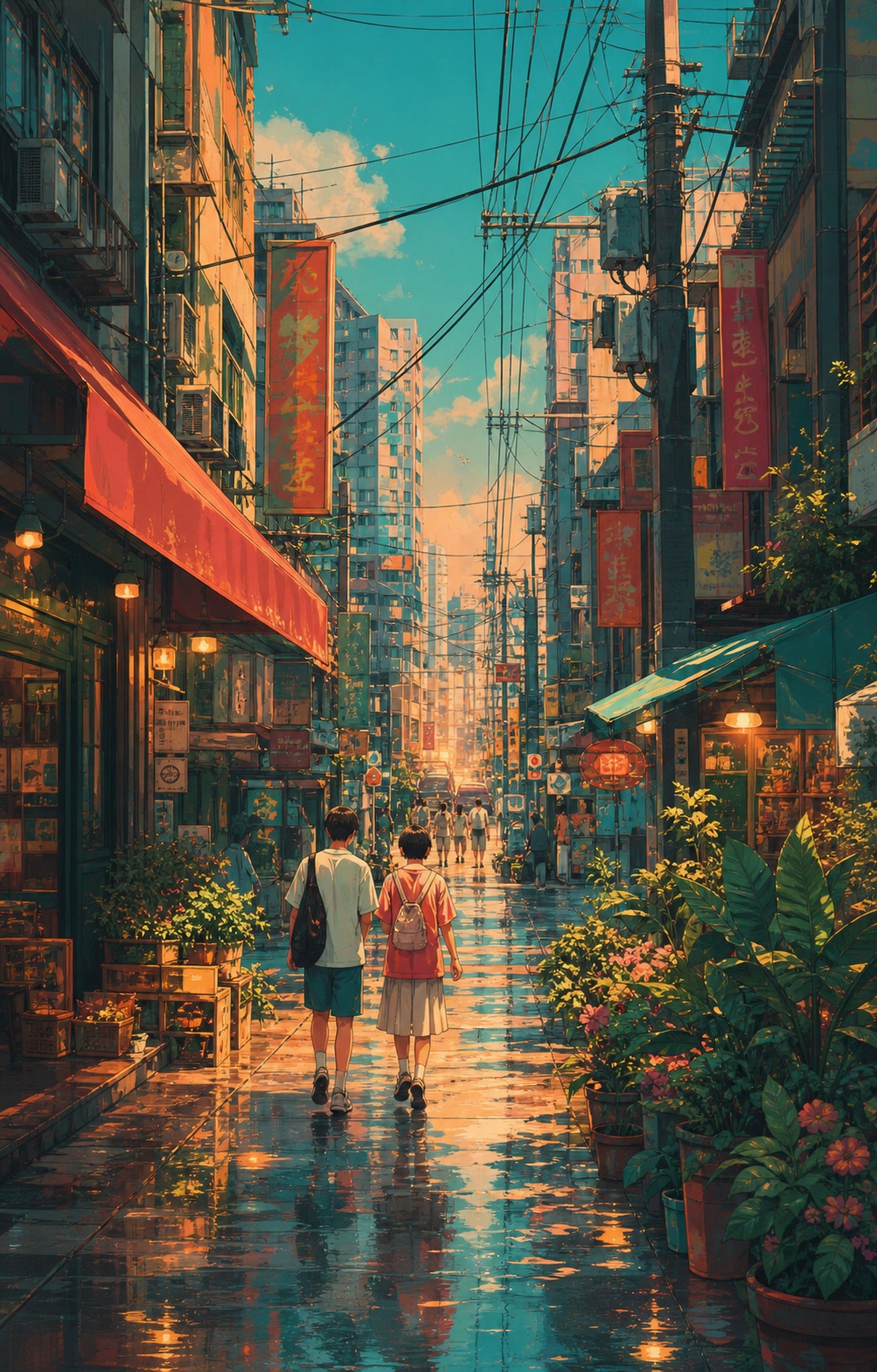 Sham Shui Po Hong Kong Rain Washed Neon Afternoon wall art print by Seji Art
