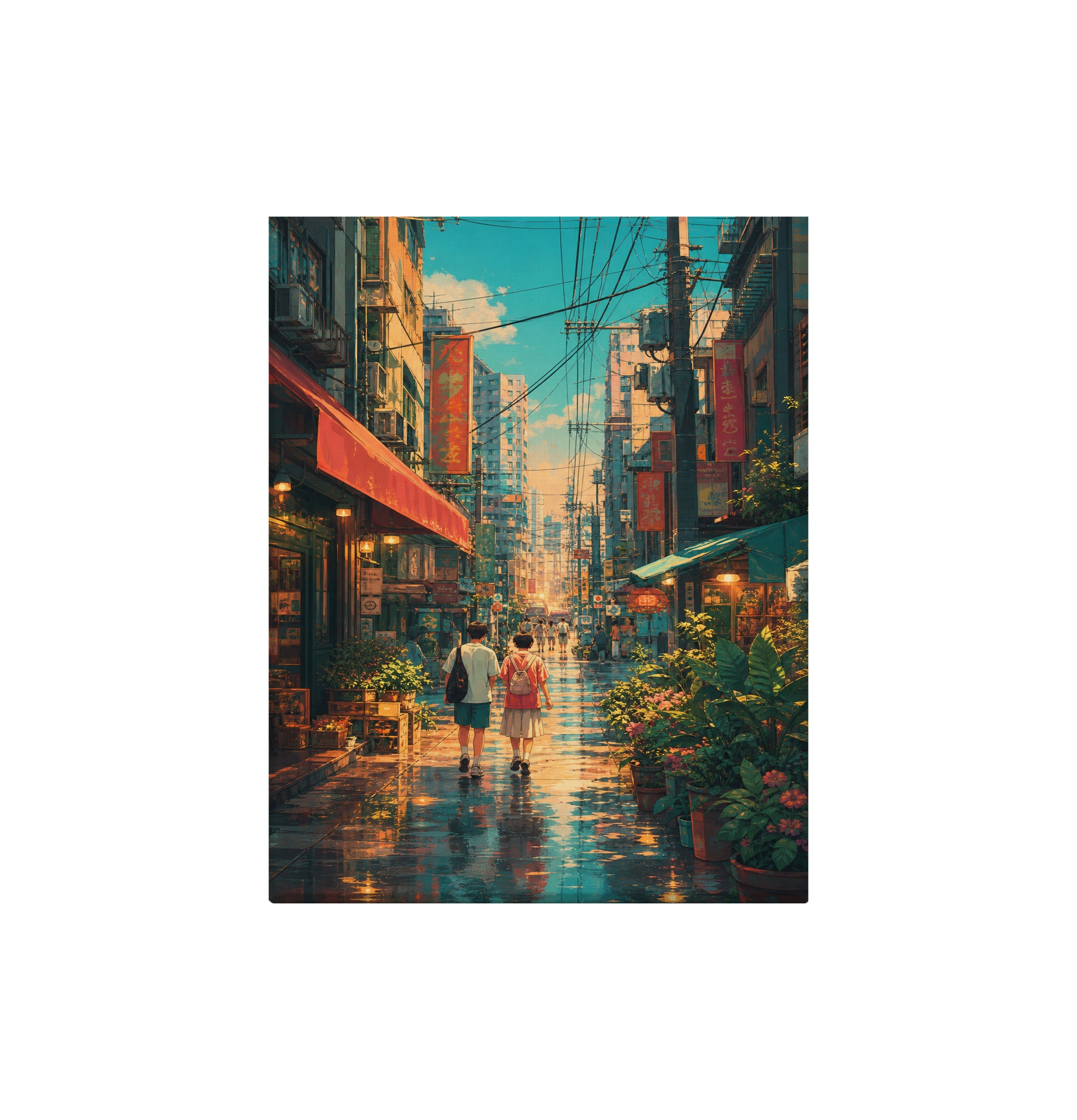 Sham Shui Po Rainy Market Street canvas wall art preview by Seji Art