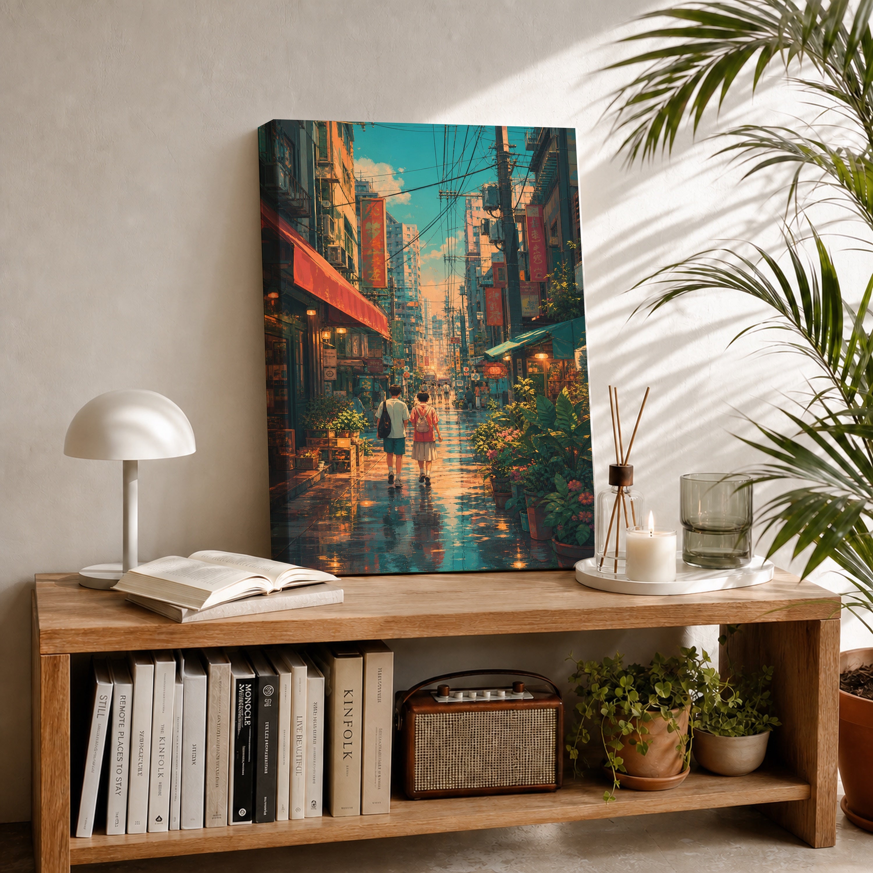 Sham Shui Po Rainy Market Street canvas room mockup by Seji Art