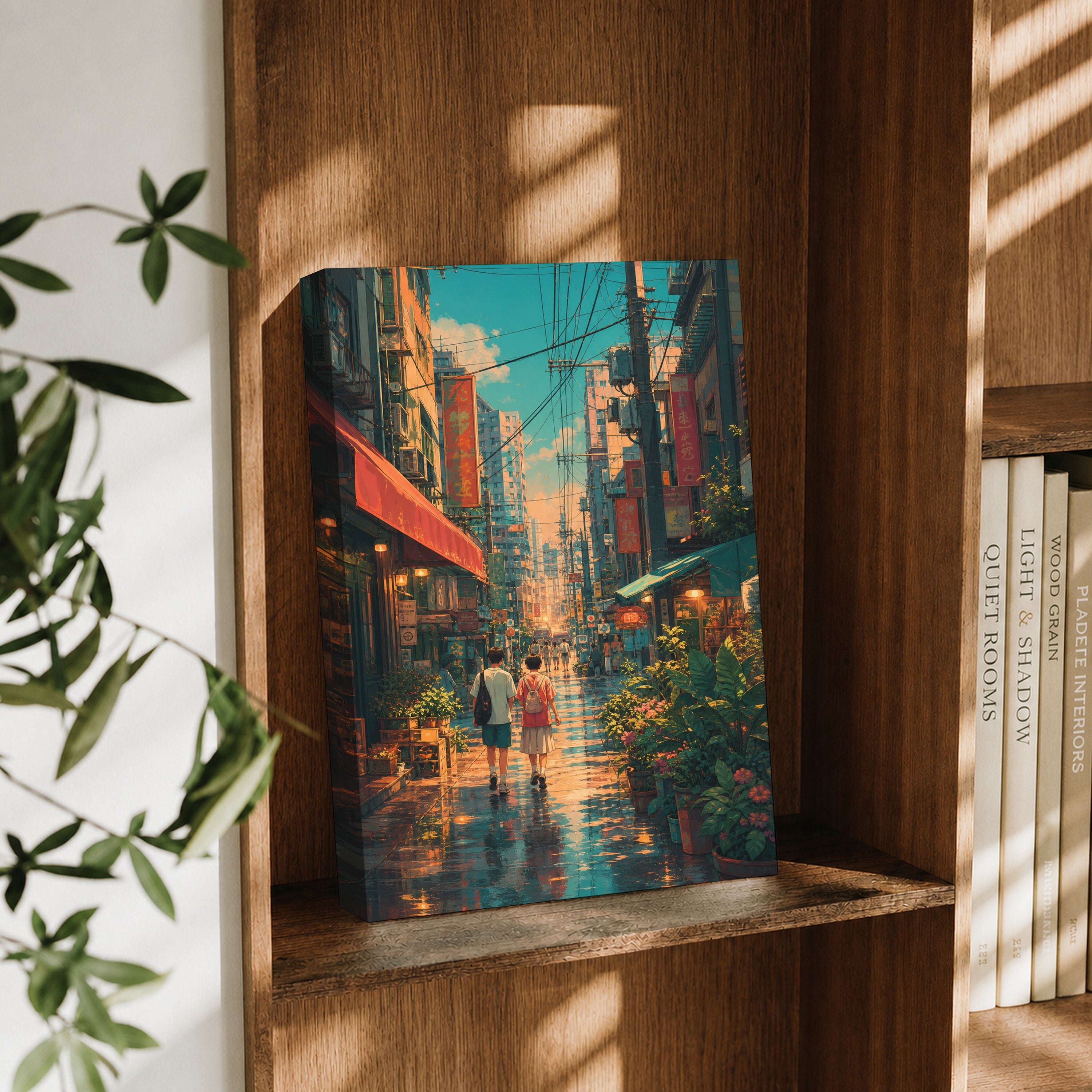 Sham Shui Po Rainy Market Street canvas wall art decor mockup by Seji Art