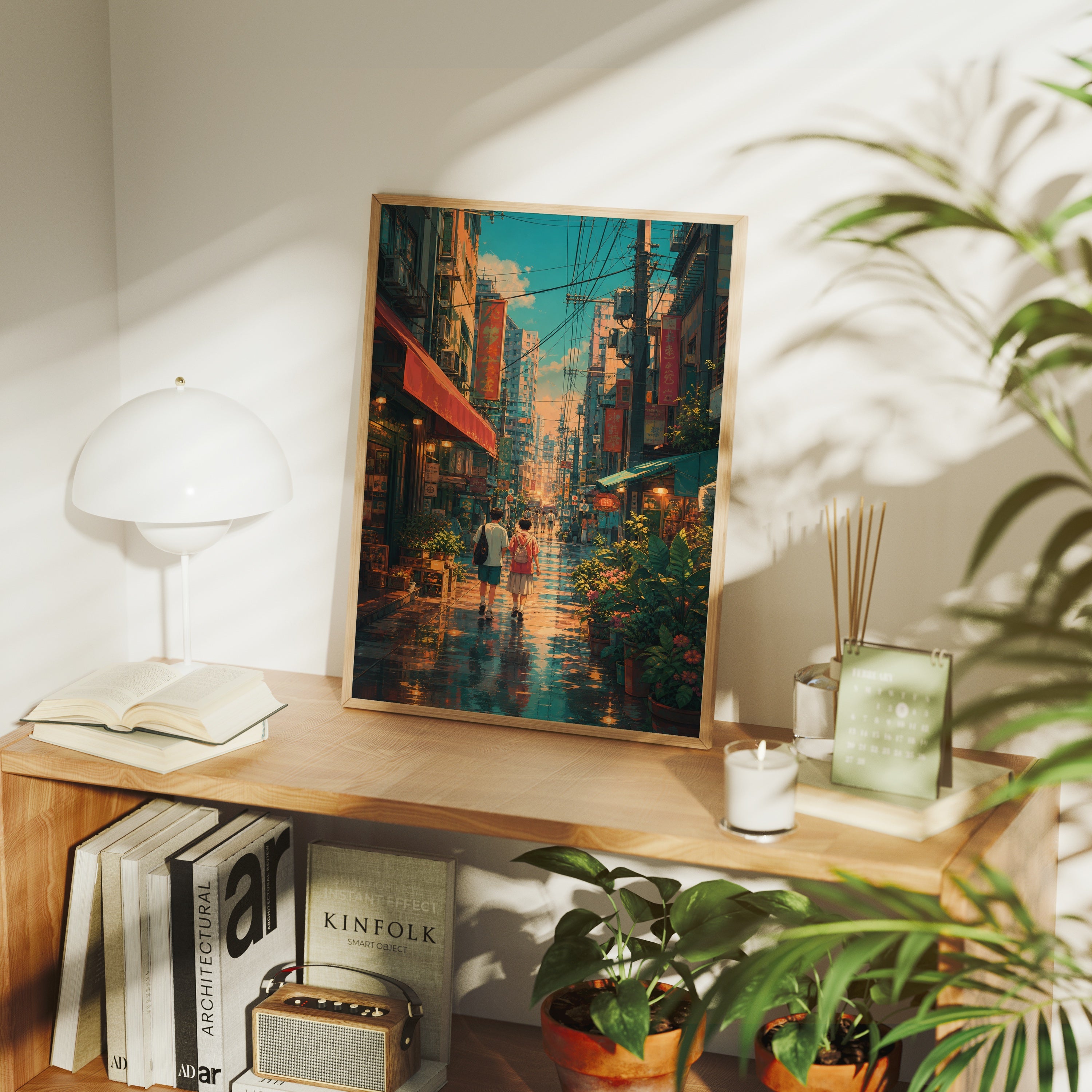 Sham Shui Po Rainy Market Street poster framed room mockup by Seji Art