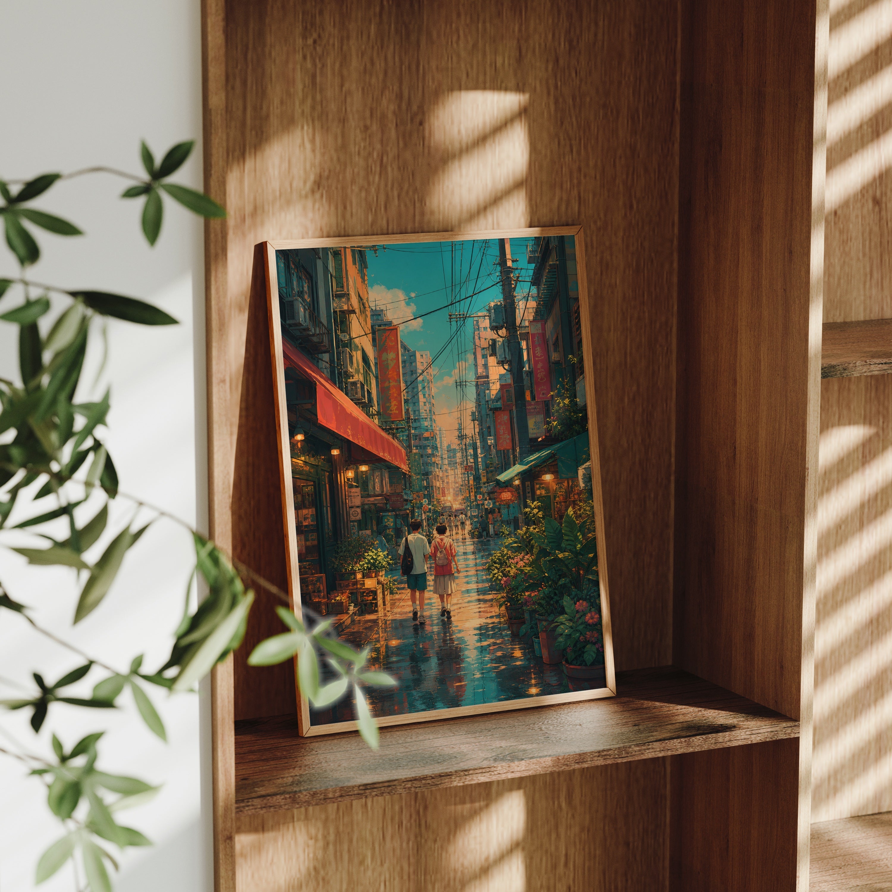 Sham Shui Po Rainy Market Street poster gallery shelf mockup by Seji Art