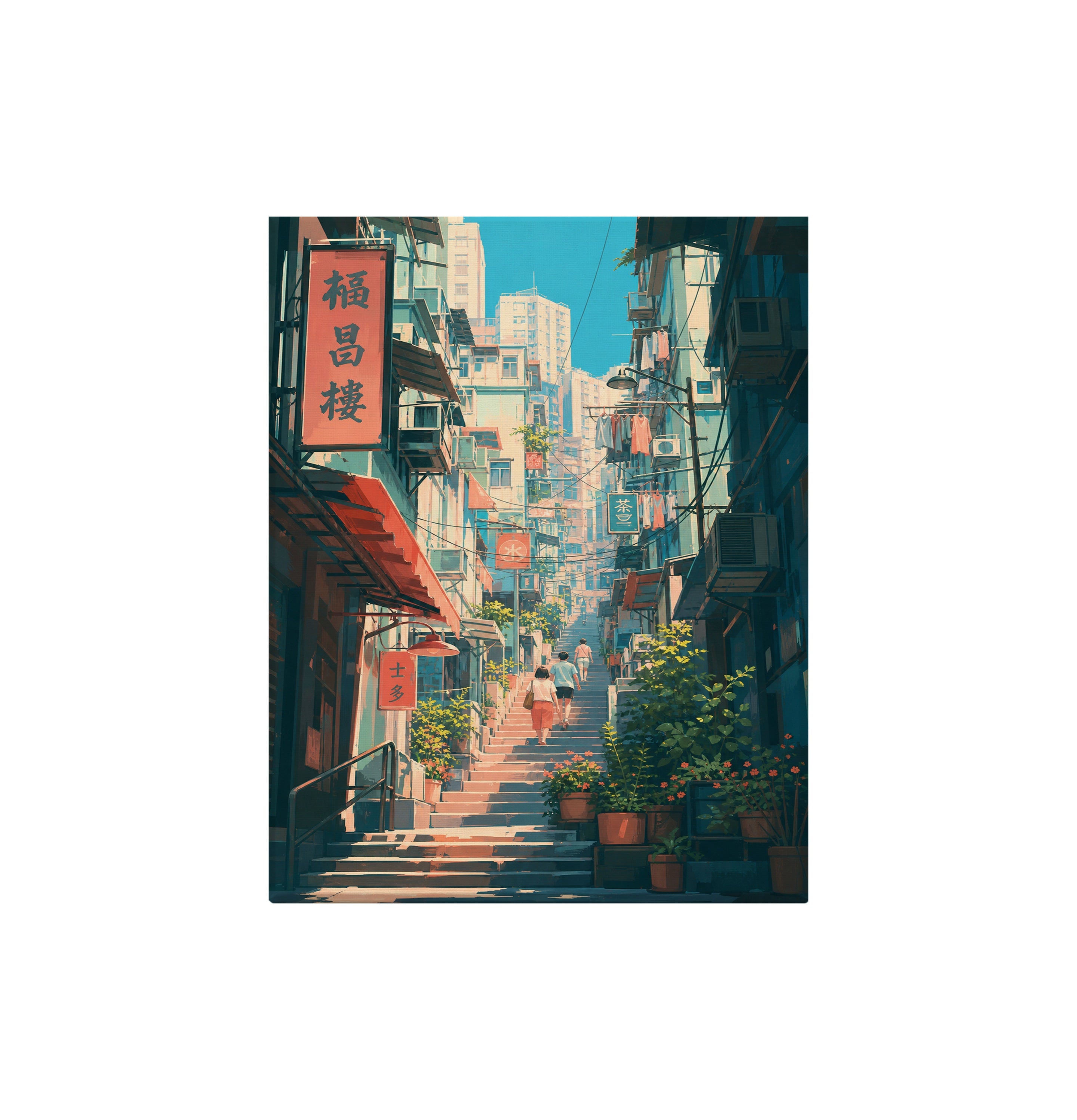 Sheung Wan Hong Kong Hillside Stairs canvas wall art preview by Seji Art